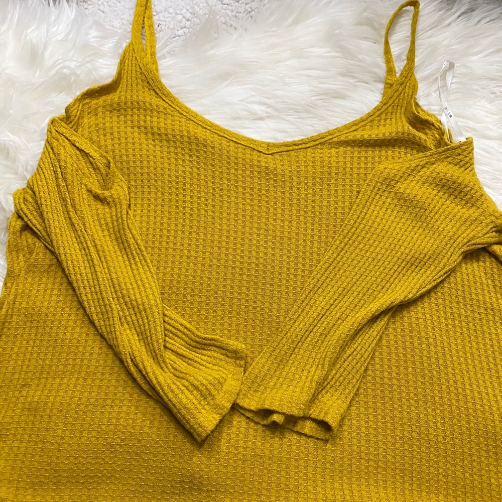 yellow thin long sleeve with open shoulders